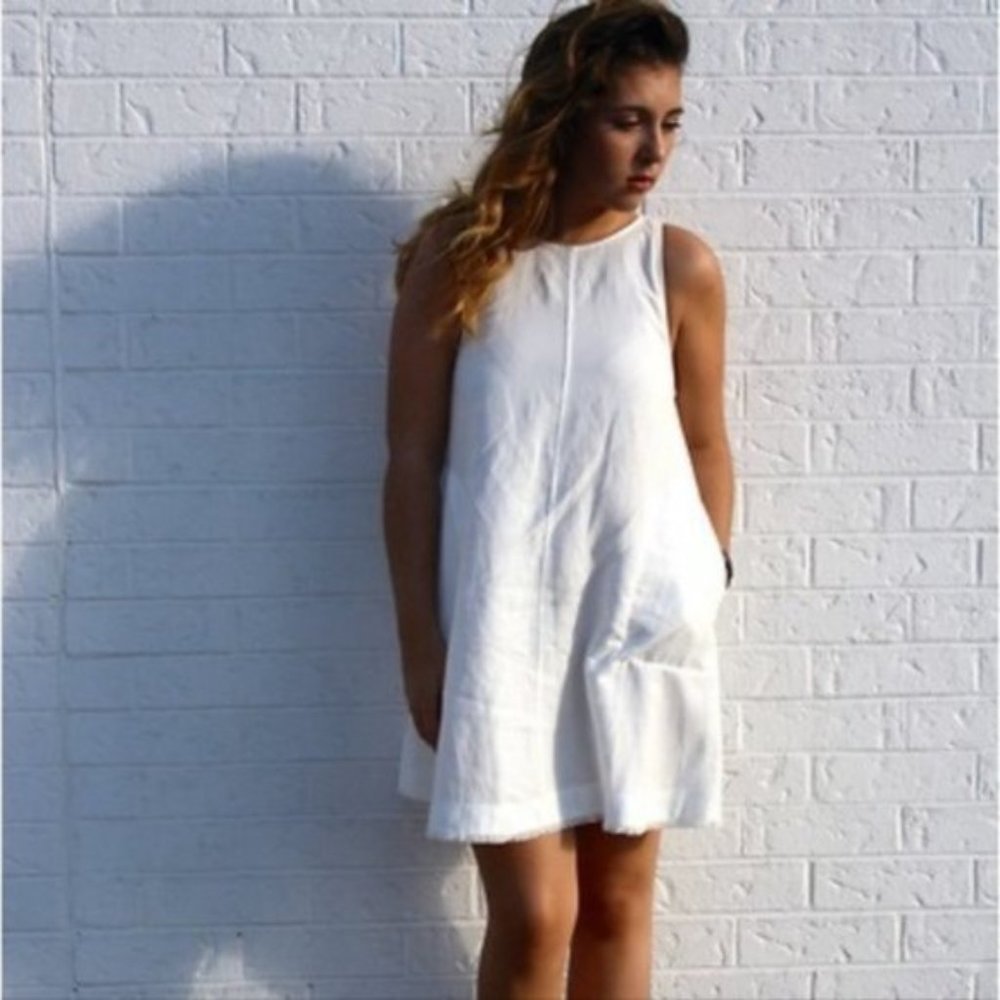 Wilfred white linen sleeveless trompette shift dress